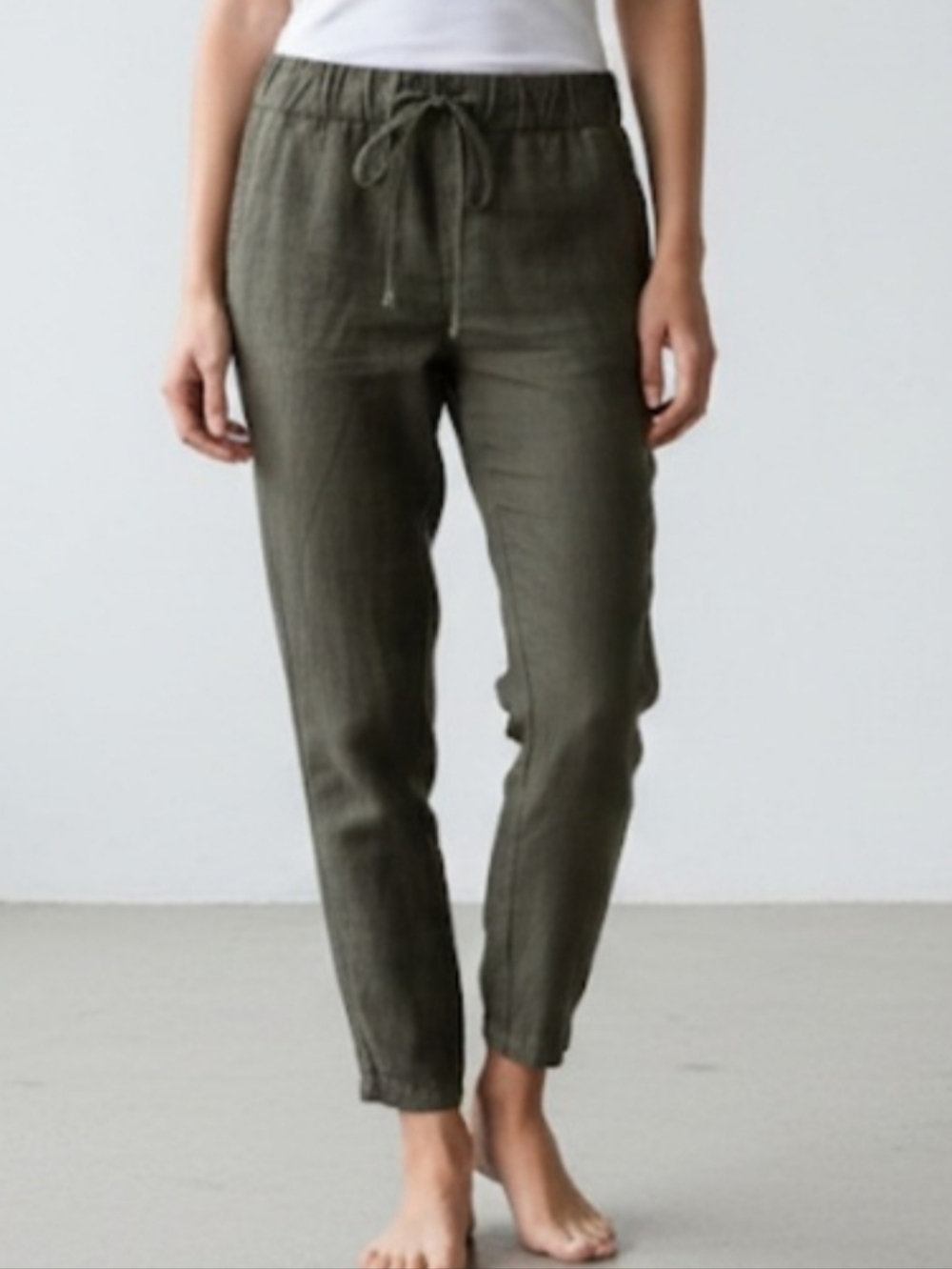 Enza Costa Relaxed Strechy Waist Linen Pants Black Coastal Beach Sz S Minimalist